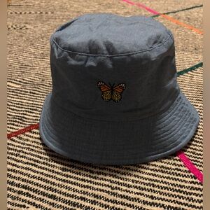 Blue denim Bucket Hat with Butterfly Embroidery like new